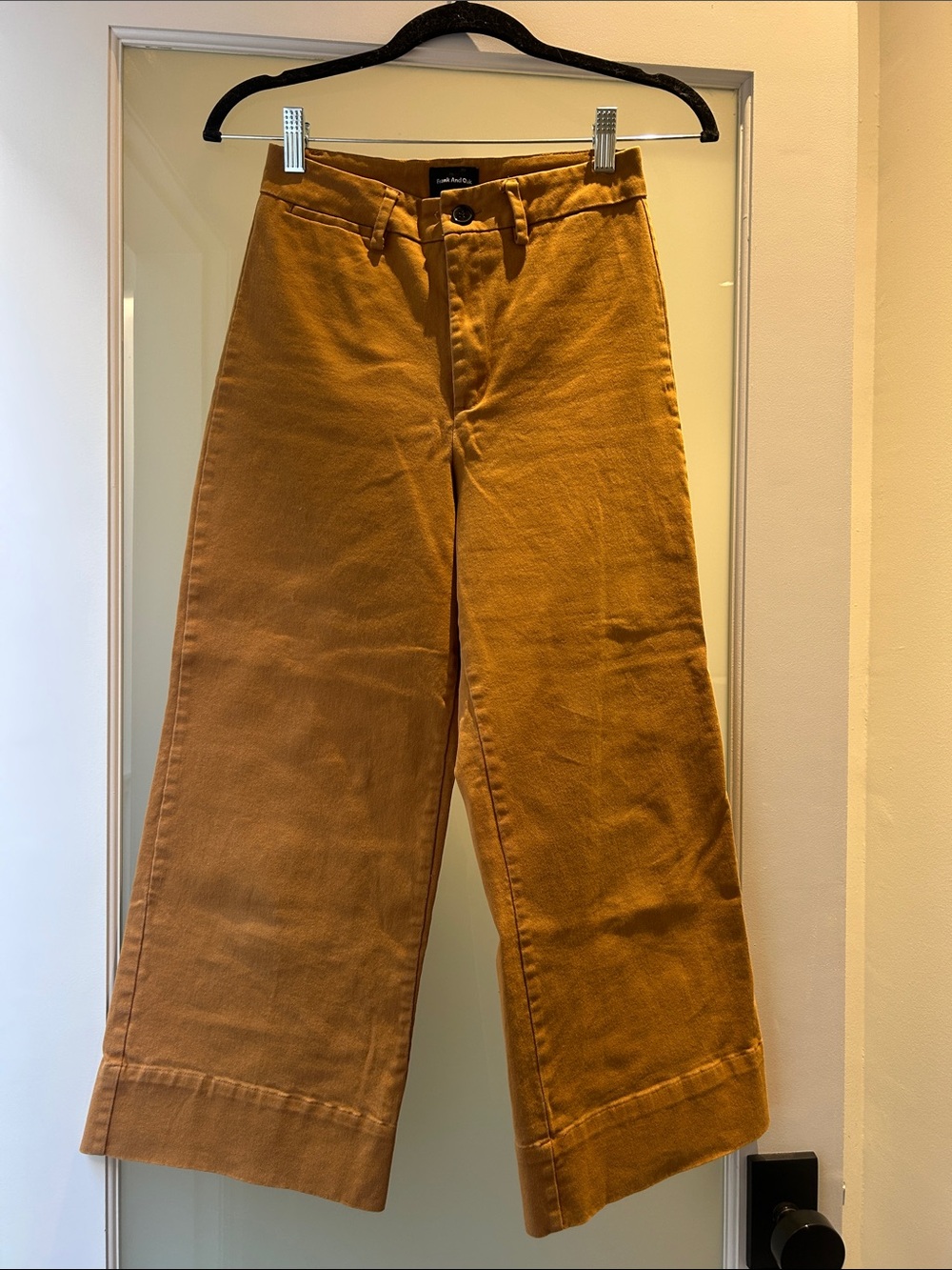 Frank & Oak Josephine Wide Leg cropped Pants in Warm Mustard color
